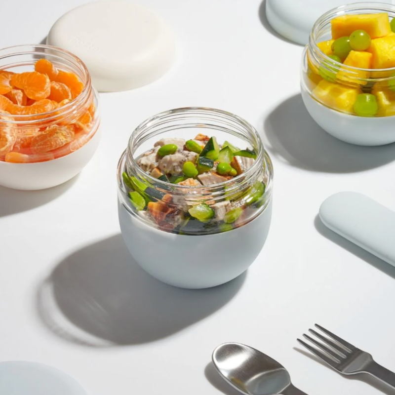 bean salad in medium lunch bowl on white background